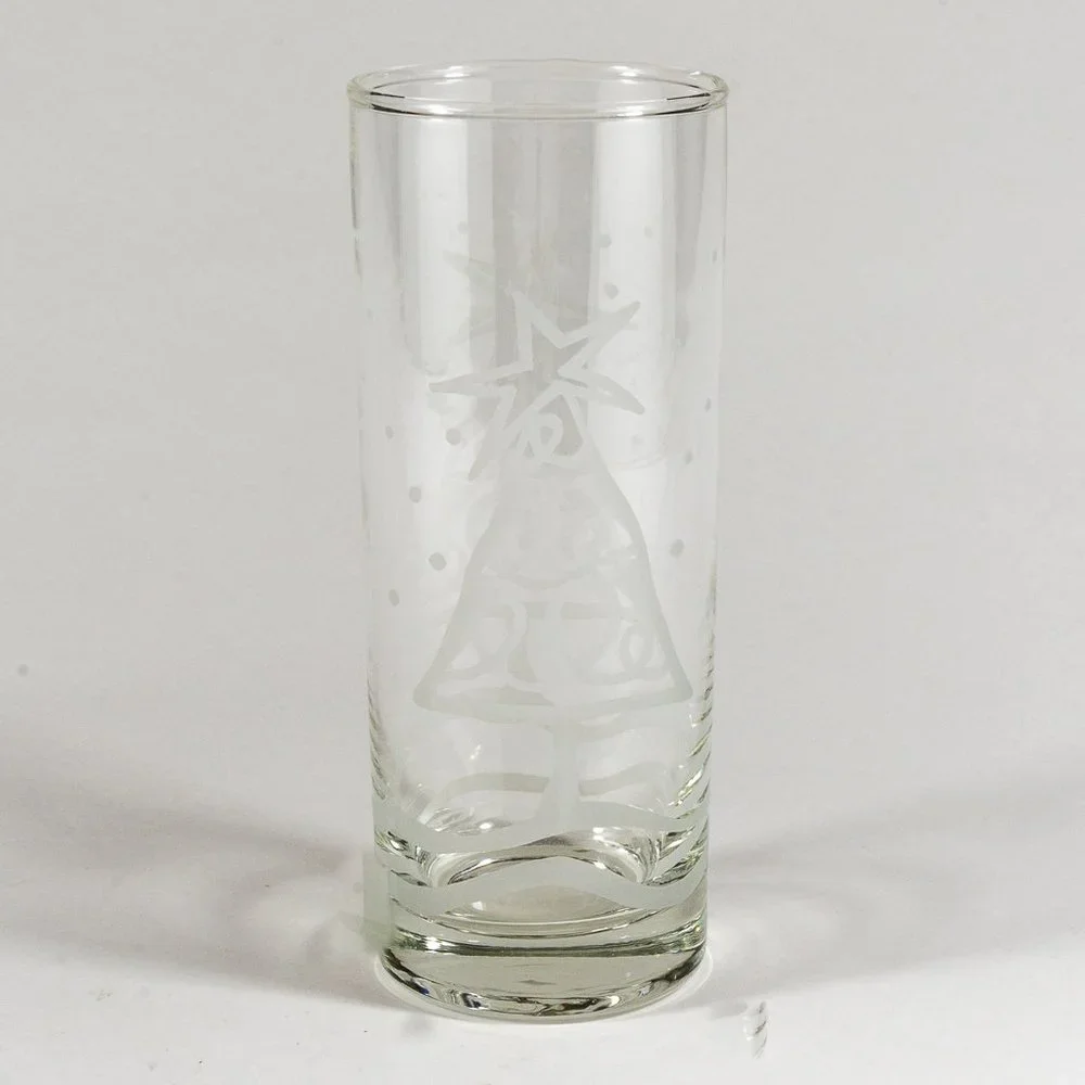 Crate & Barrel Christmas Tree Etched Highball Glasses, Set of 4